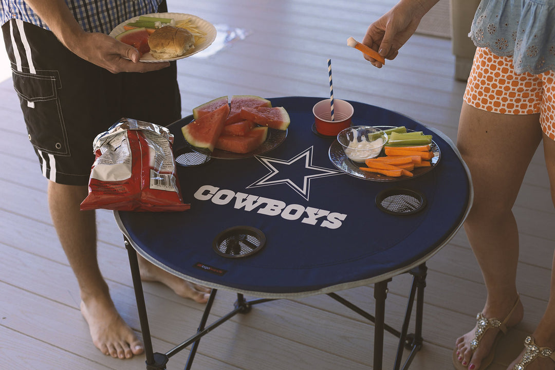 Michigan Wolverines Collapsible Round Table with 4 Cup Holders and Carry Bag - Diamond Home USA