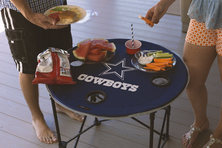 Michigan Wolverines Collapsible Round Table with 4 Cup Holders and Carry Bag - Diamond Home USA