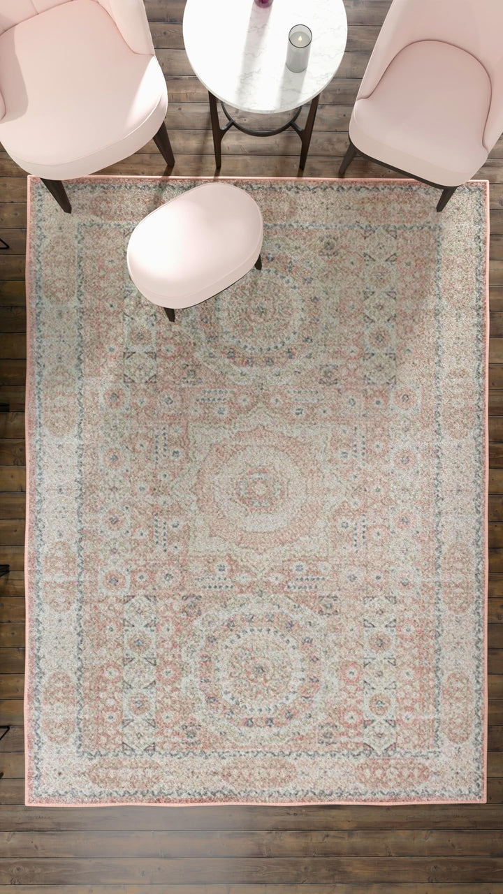 Rugs America Harper HY60A Pink emonade Transitional Vintage Pink Non-Shedding 5'x7' - Diamond Home USA