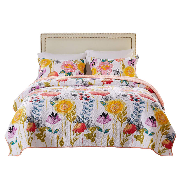 Greenland Home Fashions Watercolor Dream 100% Cotton Modern Floral Quilt Set