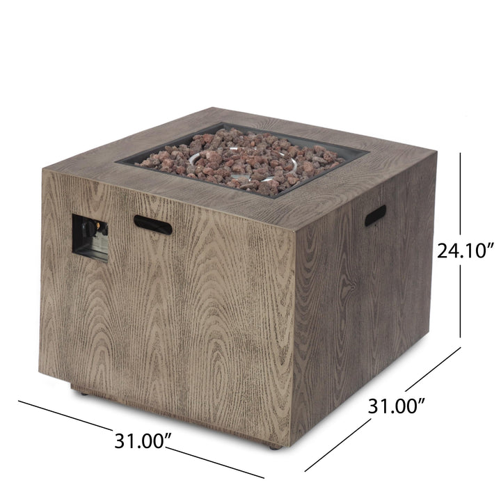 Christopher Knight Home Aaron Outdoor 33-Inch Square Fire Pit Brown Wood Pattern - Diamond Home USA