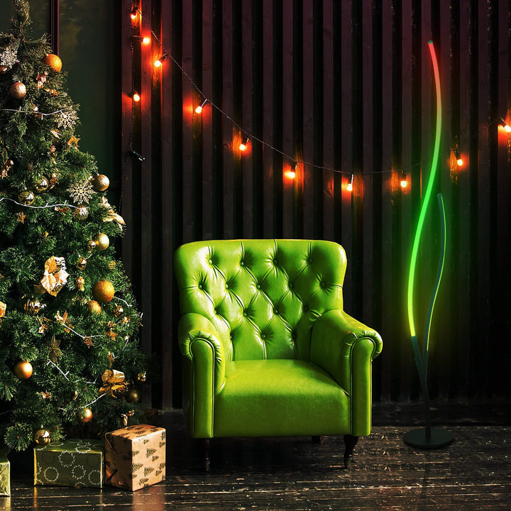 Led RGB Ripple Floor Lamp 56x12in Black Modern Contemporary Bulbs Included - Diamond Home USA