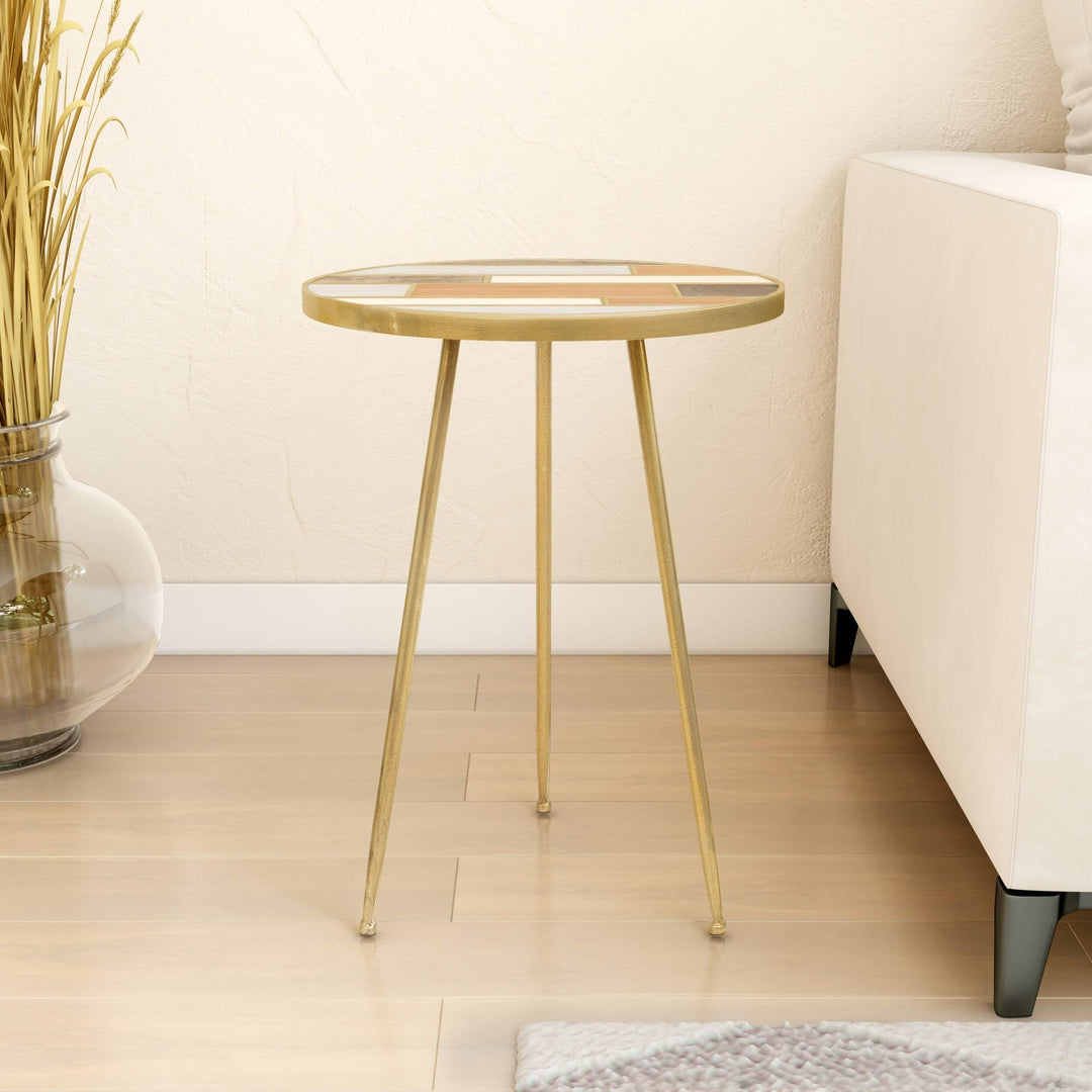 Round Accent Table Gold Mid-Century Modern Contemporary Metal Goldtone Finish