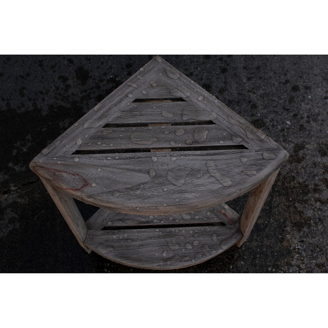 Oasis 2-Tier Teak Corner Shower Shelf in New Gray Finish Grey Modern - Diamond Home USA