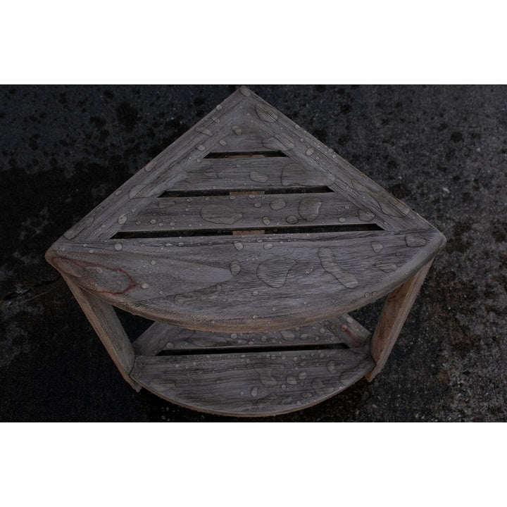 Oasis 2-Tier Teak Corner Shower Shelf in New Gray Finish Grey Modern - Diamond Home USA