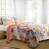 Twin Size Bright & Colourful Floral Bedspread Quilt Set - 100% Cotton Reversible White 4-Piece - Twin - Twin XL