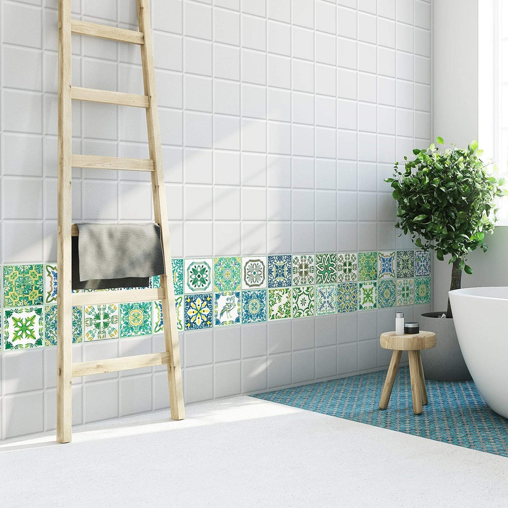 Turkish Green Tile Stickers Peel and Stick Wall Sticker Decal 24pcs 4" - Diamond Home USA