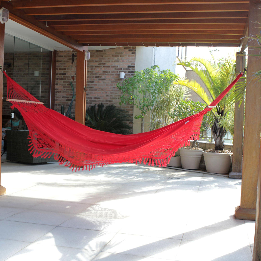 NOVICA Bright Red Cotton Fabric 1 Person Brazili Hammock with Spreader Bars - Diamond Home USA