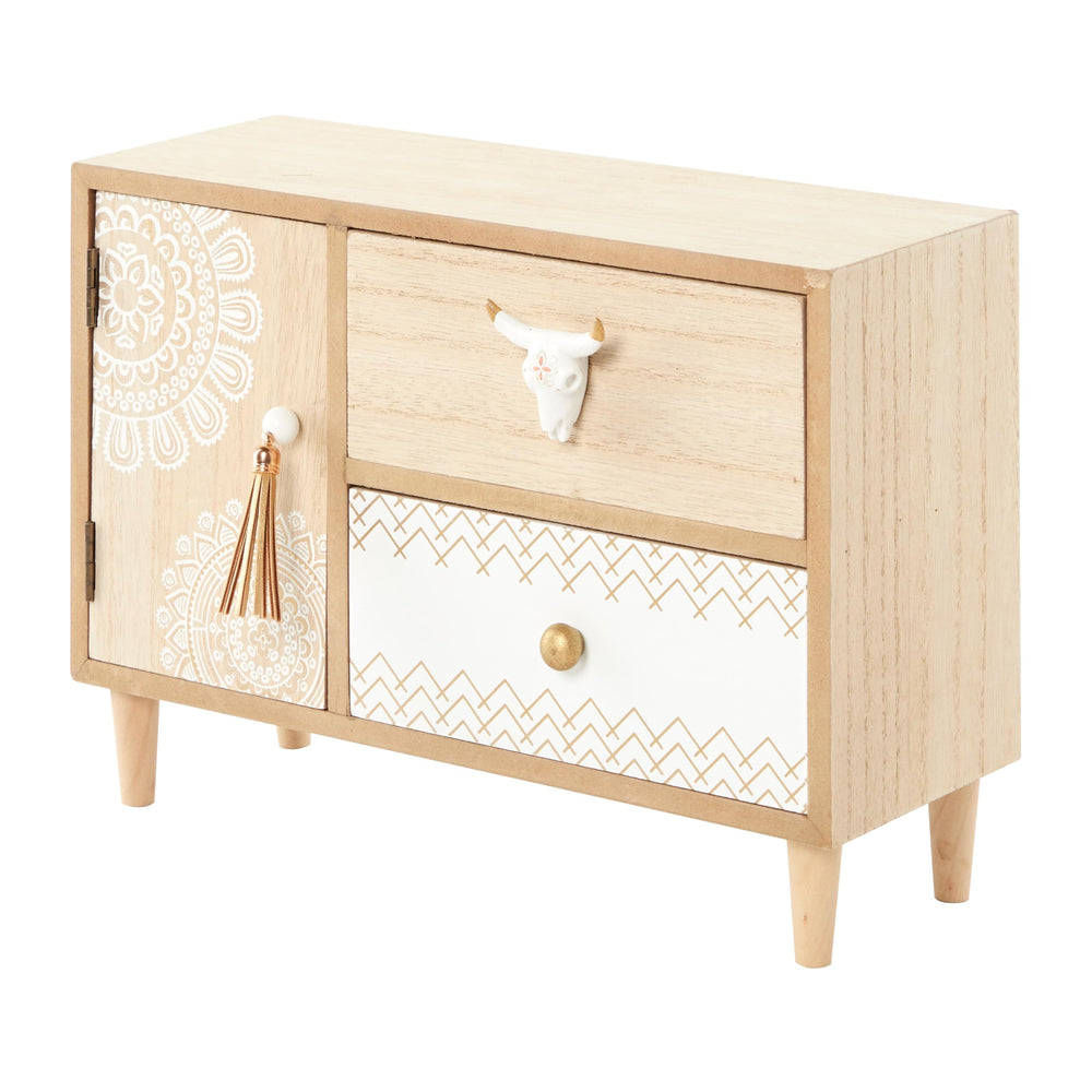 Light Brown Wooden 3 Drawers Floral Jewelry Box With Bull Knob Modern - Diamond Home USA