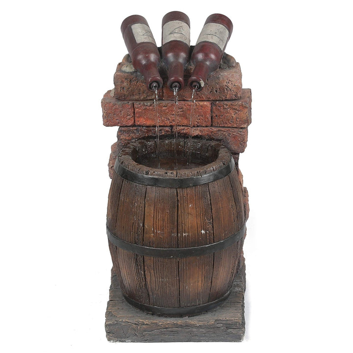 Resin Wine Bottle and Barrel Outdoor Fountain with Led Lights Brown Red Rustic - Diamond Home USA