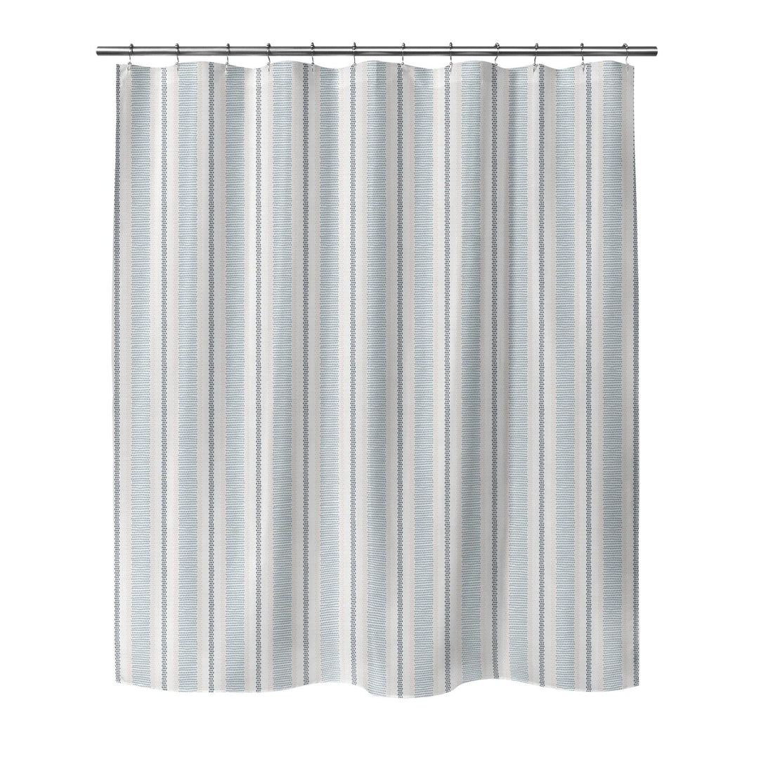 Stripe Dots Denim Shower Curtain Blue Striped Modern Contemporary Polyester