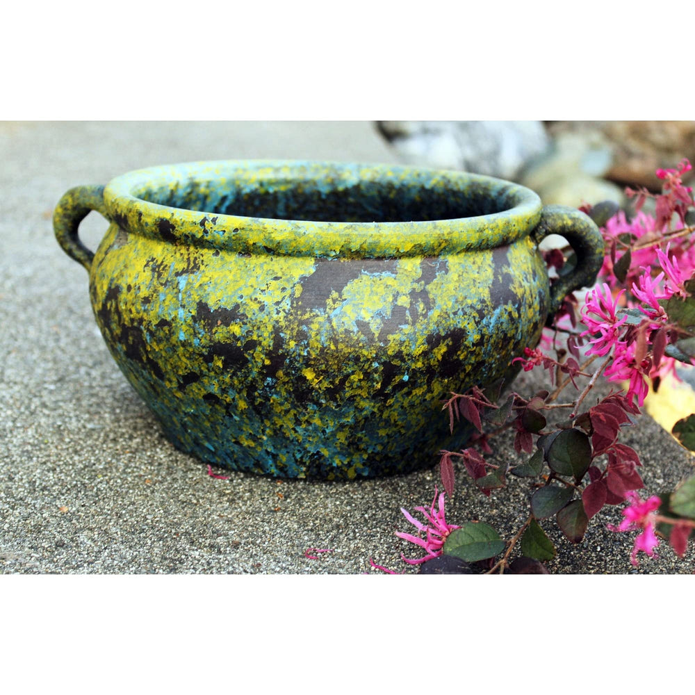 Green Terracotta Vessel/Planter with Handles 10.5"x4.5" Multi Color Vintage - Diamond Home USA