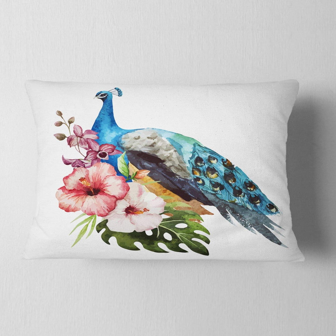 12"x20" Hibiscus Flowers Peacock hrow Pillow Bird Animal Printed Sofa Cushion Rectangle - 12 in. x 20 in. - Medium