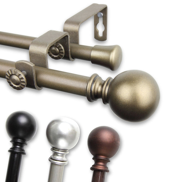 InStyleDesign Orb Adjustable Double Curtain Rod ue Gold 48 to 84 inch - Diamond Home USA