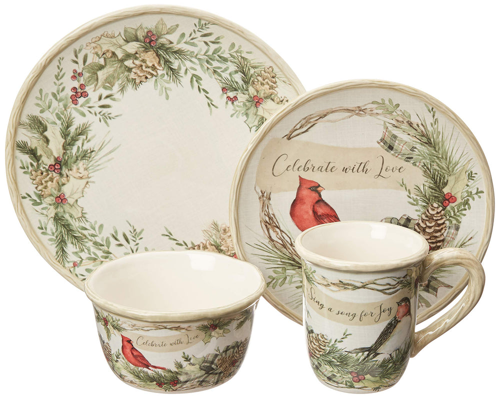 Certified International 890RM Holly and Ivy 16pc Dinnerware Set Service for - Diamond Home USA