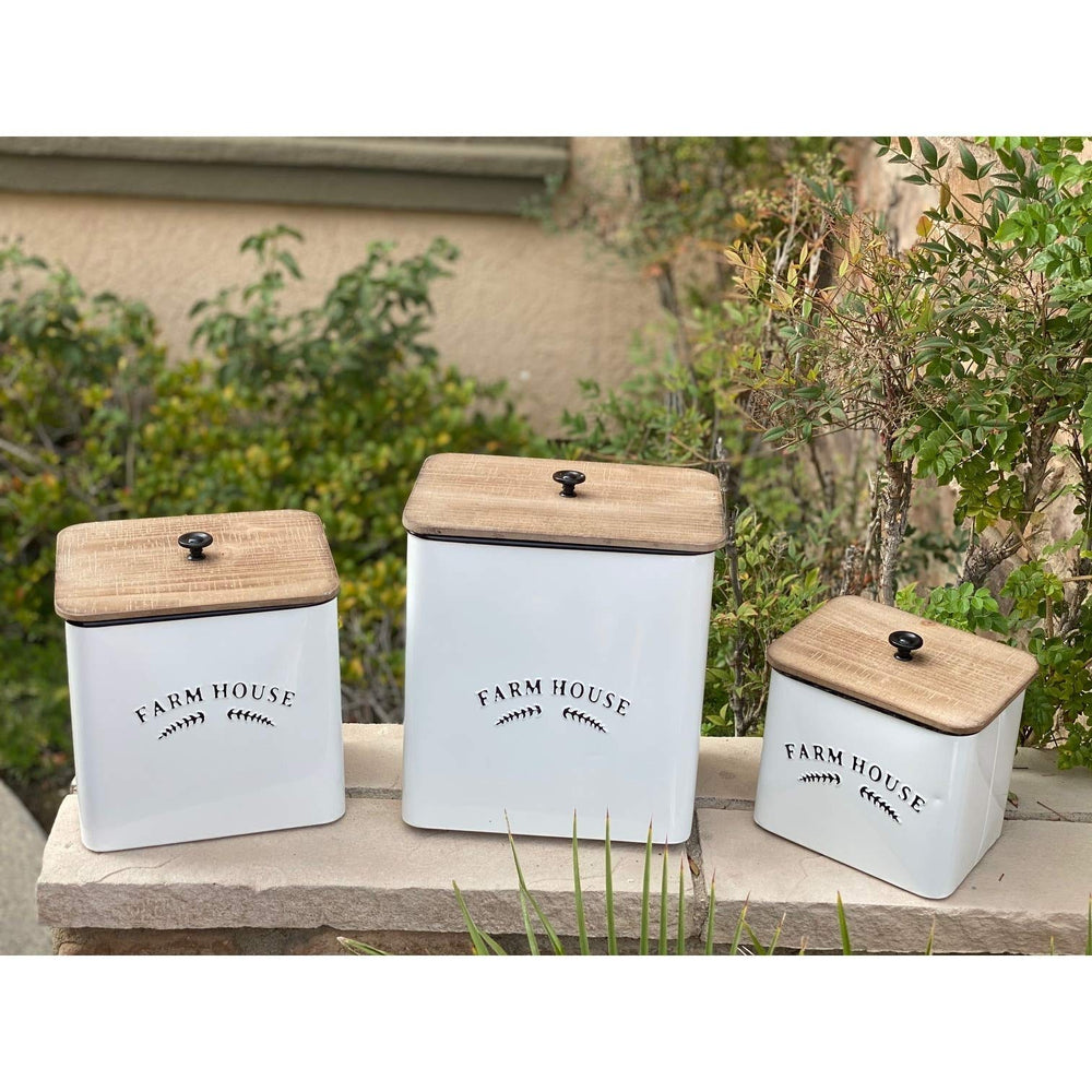 Vintage Inspired 3-piece Metal Food Storage Canister Set White Country - Diamond Home USA
