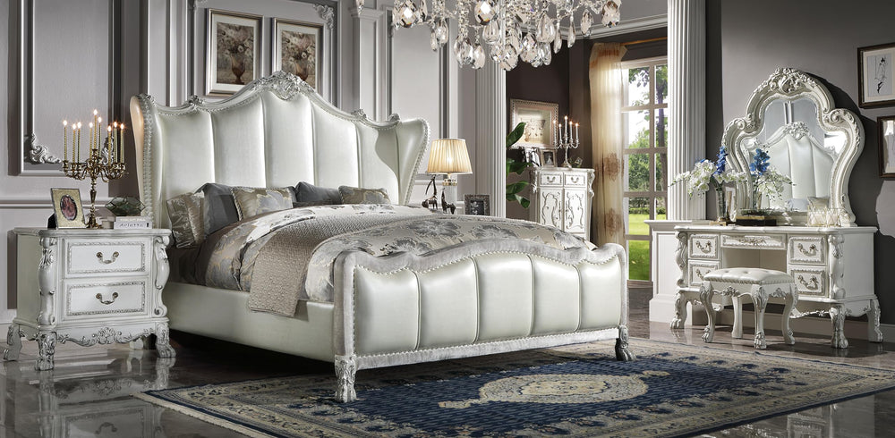 Acme Furniture Dresden II 20" Traditional Faux Leather Vanity Stool in White - Diamond Home USA