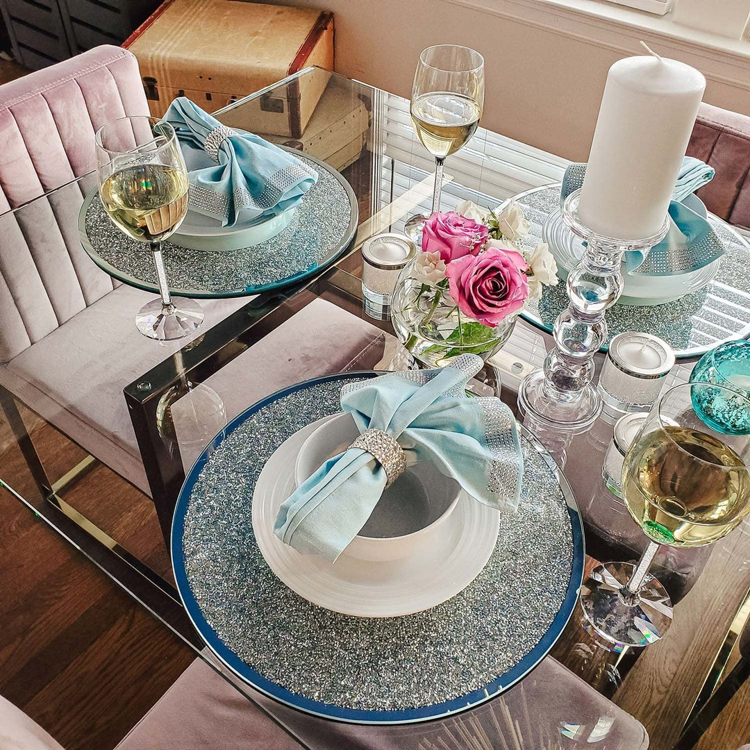 Sparkles Home Round Rhinestone Crystal-filled Charger Silver Lead Crystal 1 - Diamond Home USA