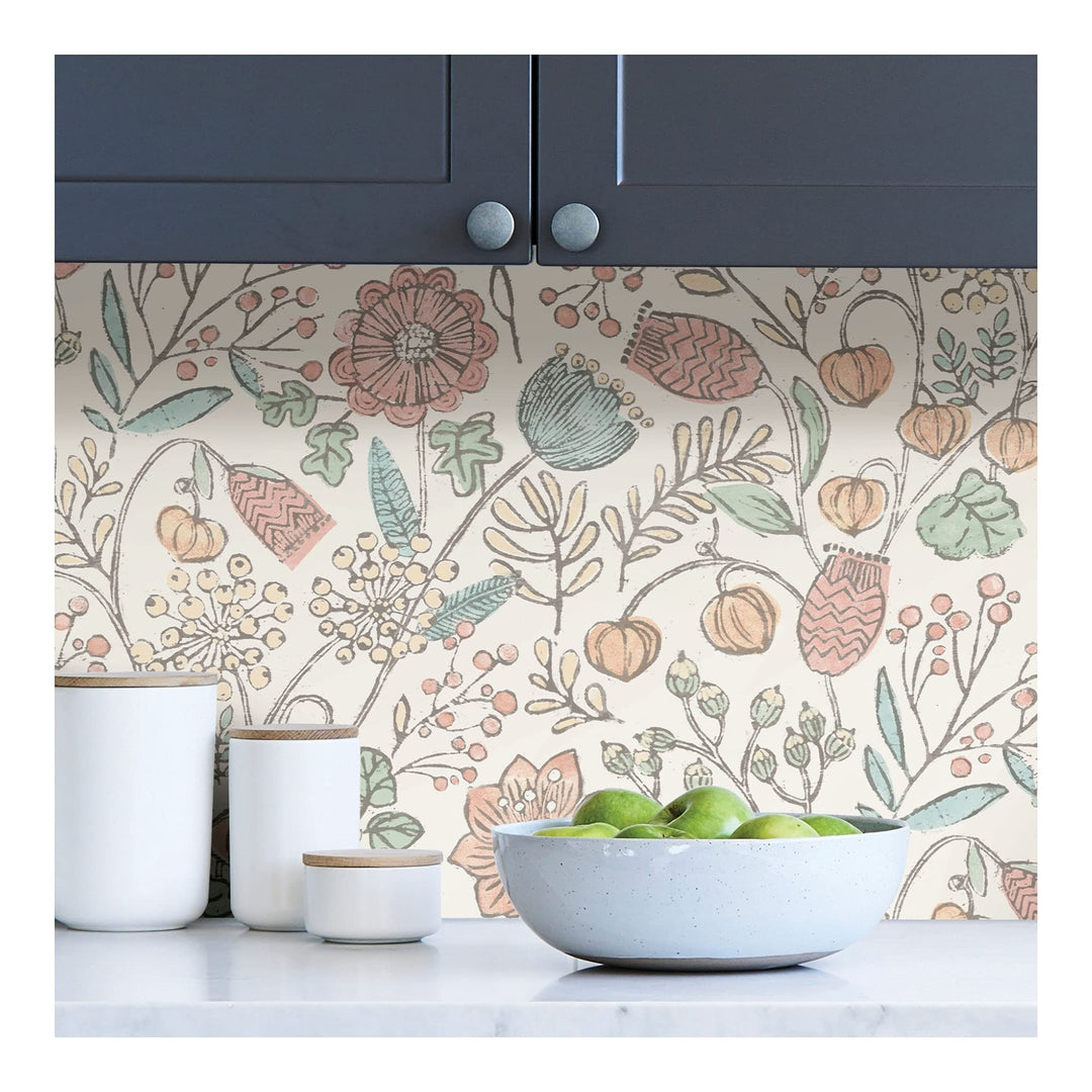Pastel Southern Trail Peel Stick Wallpaper X 20.5in Pink Floral Farmhouse - Diamond Home USA
