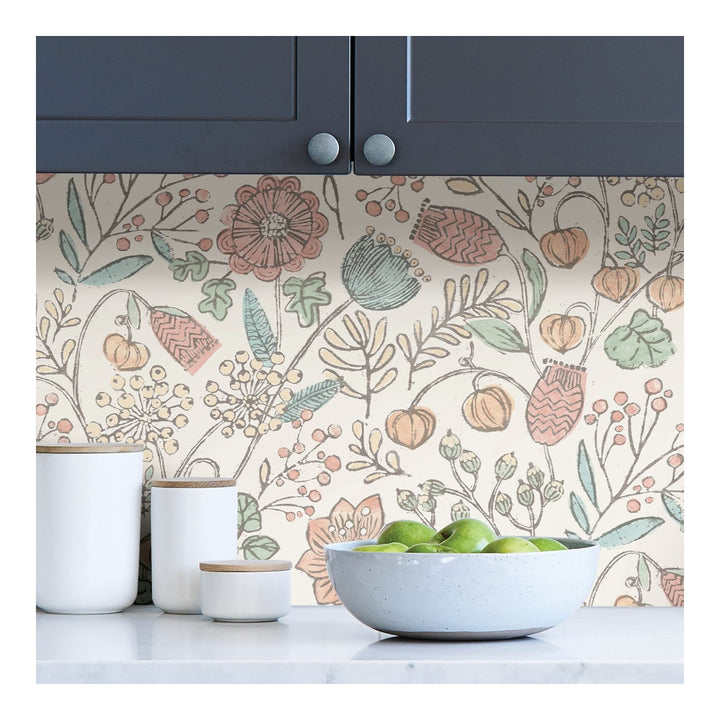 Pastel Southern Trail Peel Stick Wallpaper X 20.5in Pink Floral Farmhouse - Diamond Home USA