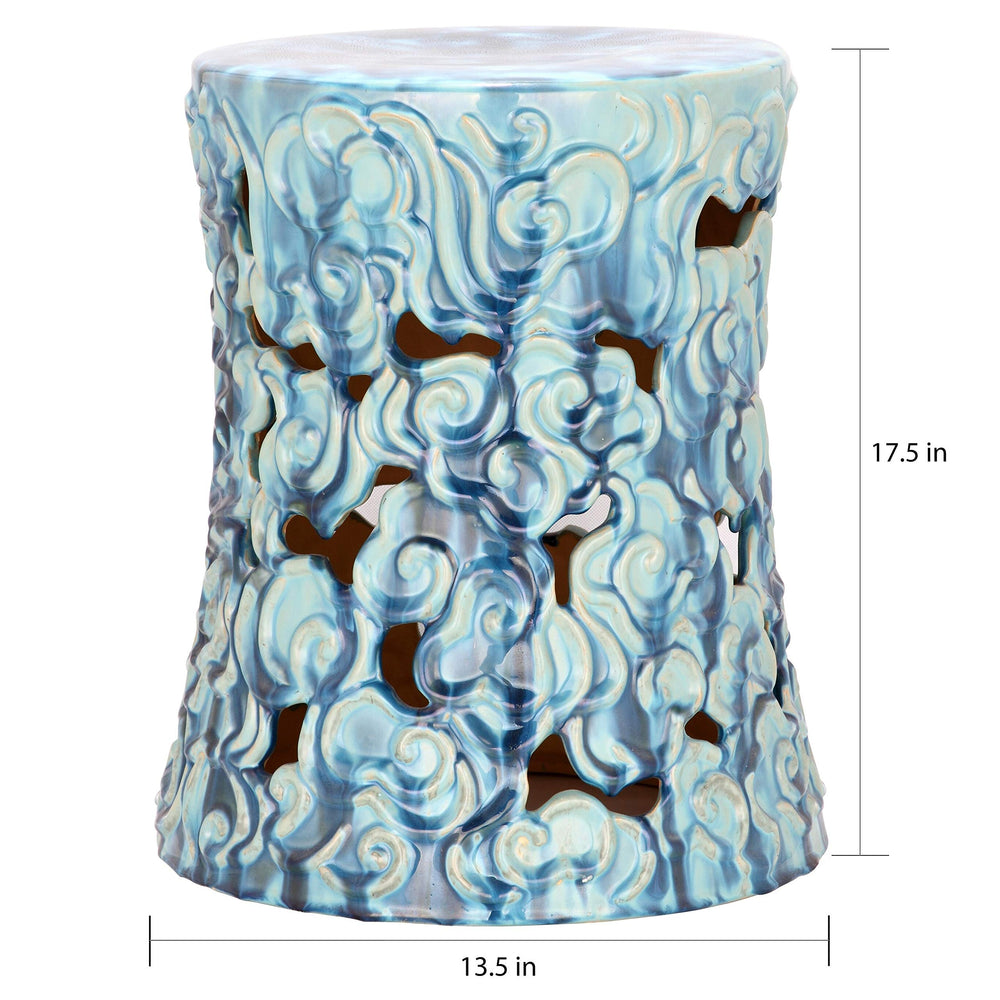 Ocean Cloud Blue Ceramic Garden Stool - 13.5" X 17.8" - Diamond Home USA