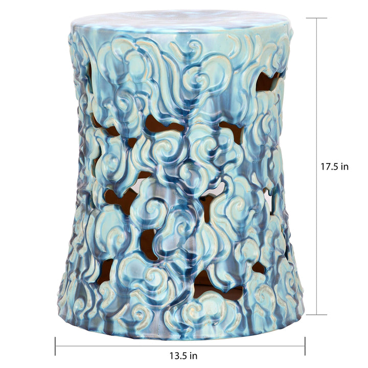 Ocean Cloud Blue Ceramic Garden Stool - 13.5" X 17.8" - Diamond Home USA
