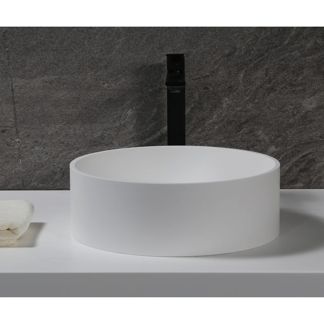 15" Round White Matte Solid Surface Resin Sink Stone - Diamond Home USA