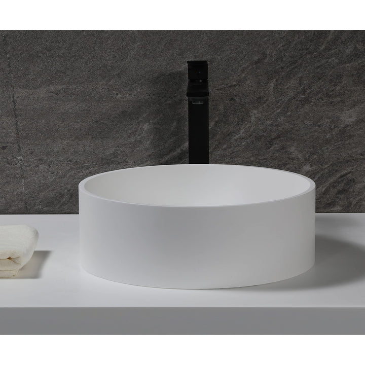 15" Round White Matte Solid Surface Resin Sink Stone - Diamond Home USA