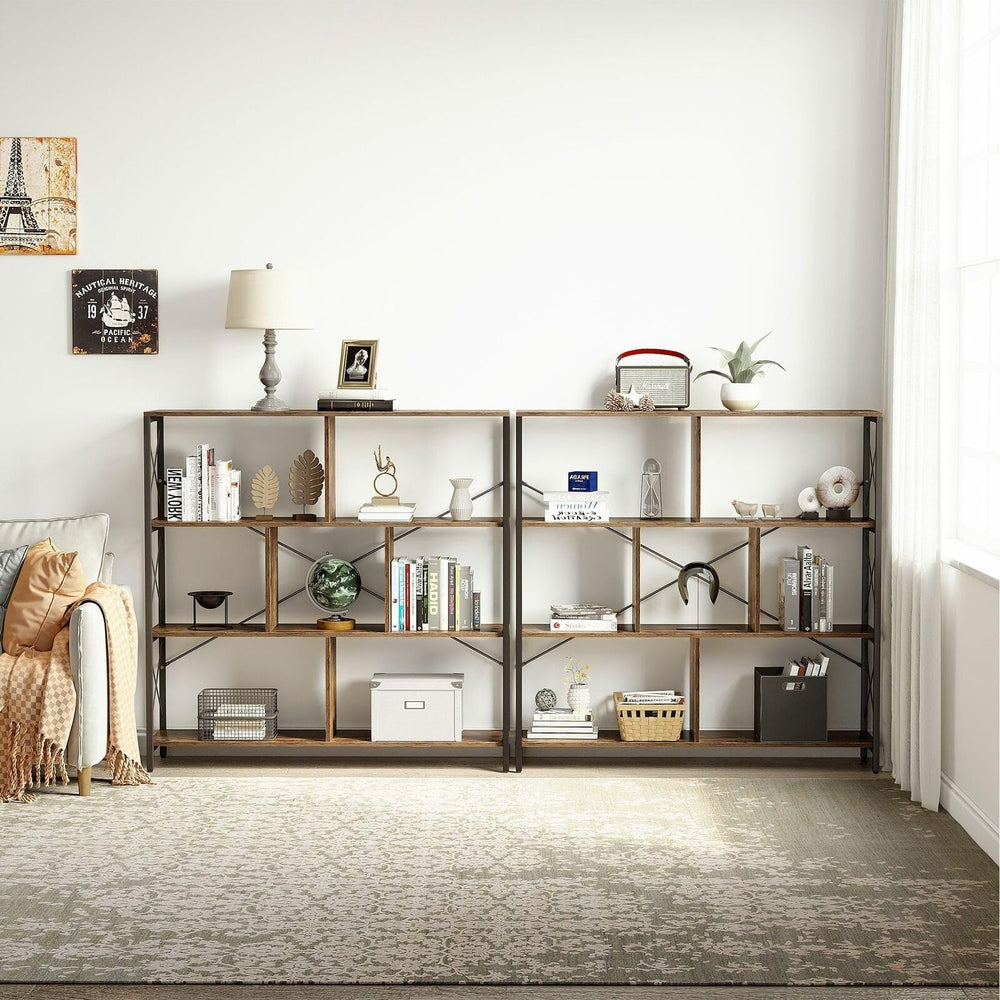 Wood 4 Tier Bookshelf Industrial Display Shelf Rustic Brown Modern - Diamond Home USA