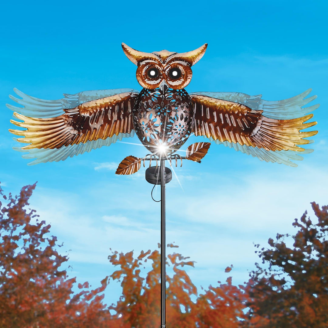 Solar Powered Metal Flying Owl Garden Stake 26.25 X 47.63 4.5 Black - Diamond Home USA