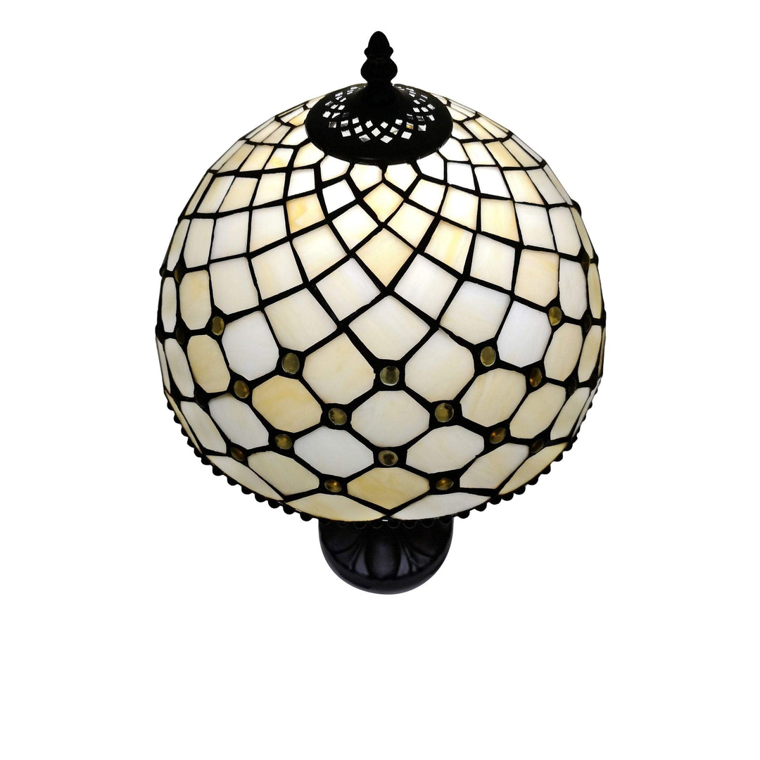 Tiffany Style Table Lamp Jeweled Beaded 19" Tall Stained Glass White Stains - Diamond Home USA