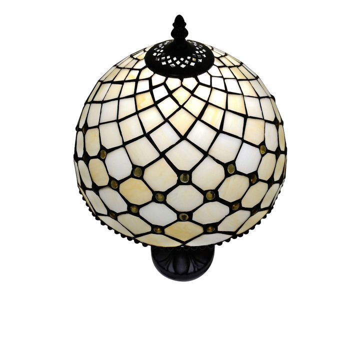 Tiffany Style Table Lamp Jeweled Beaded 19" Tall Stained Glass White Stains - Diamond Home USA