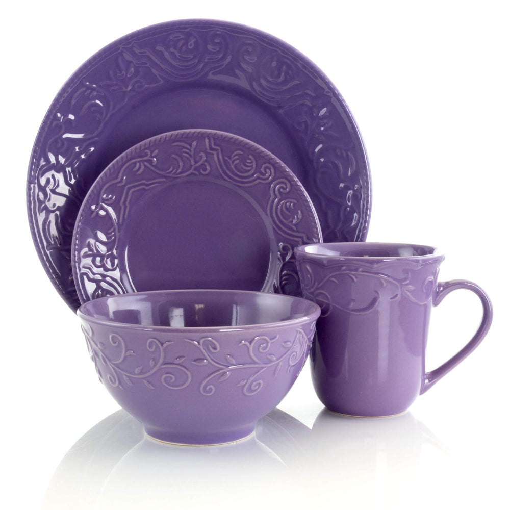 Lavender Field 16-Piece Dinnerware Set Purple Textured Casual Round Stoneware 16 - Diamond Home USA