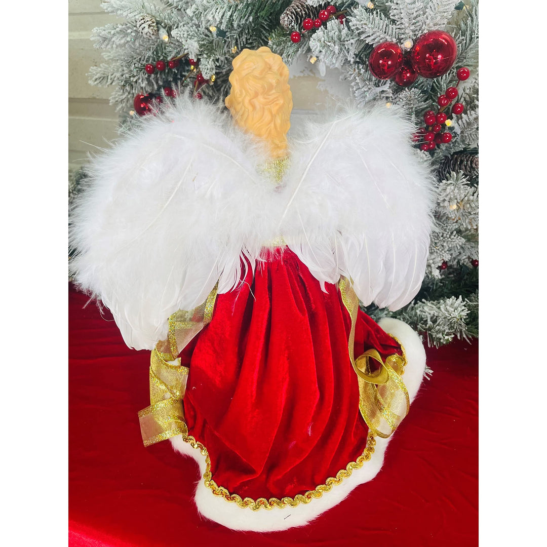 Santa's Workshop 16inch Tartan Plaid Angel Tree Topper 16 Red Resin Medium - Diamond Home USA