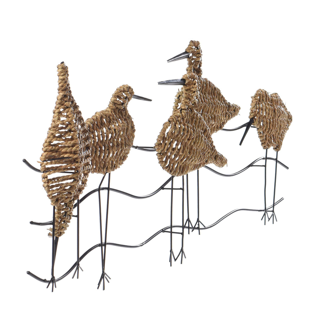Flock of Birds Natural Woven Seagrass Wall Art Silver Transitional Metal - Diamond Home USA