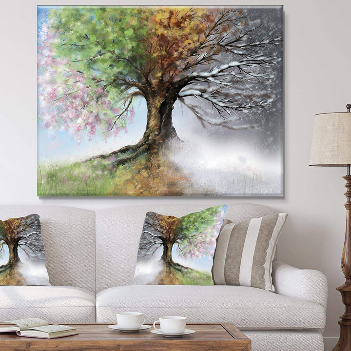 40 x 30 White Green Tree with Four Seasons Canvas Wall Art Floral Tree 40 in. wide x 30 in. high - 1 Panel