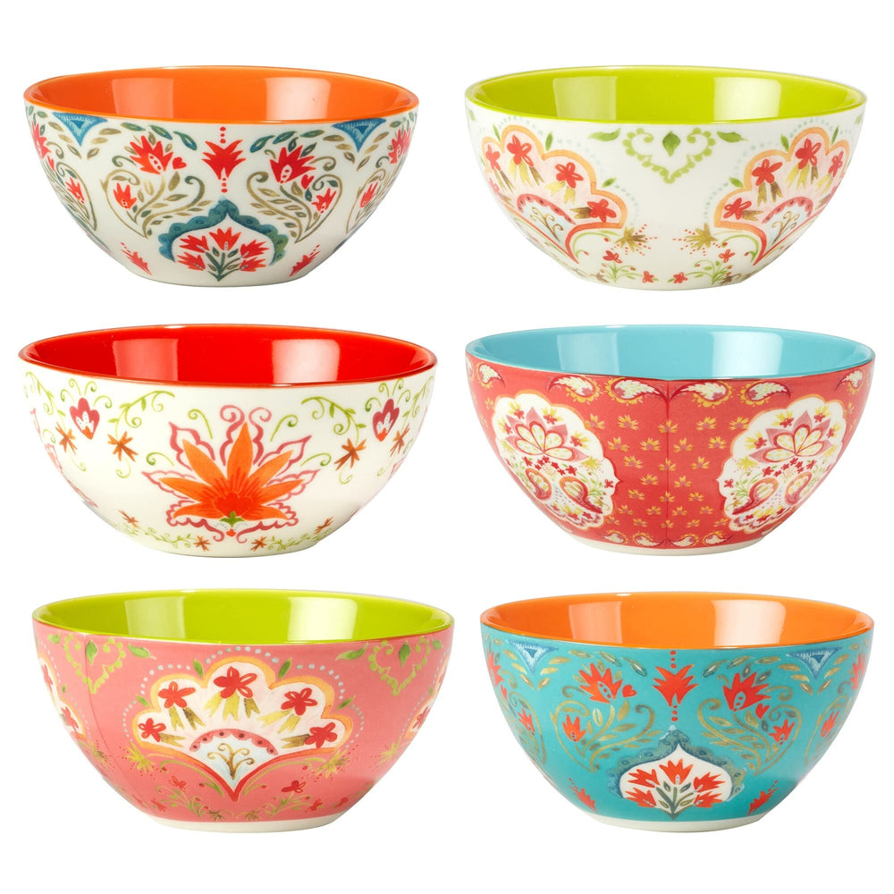 All Purpose 26 Oz. Bowls Set Of 6 Assorted Designs 6.25" Dia X 3" Blue Multi - Diamond Home USA