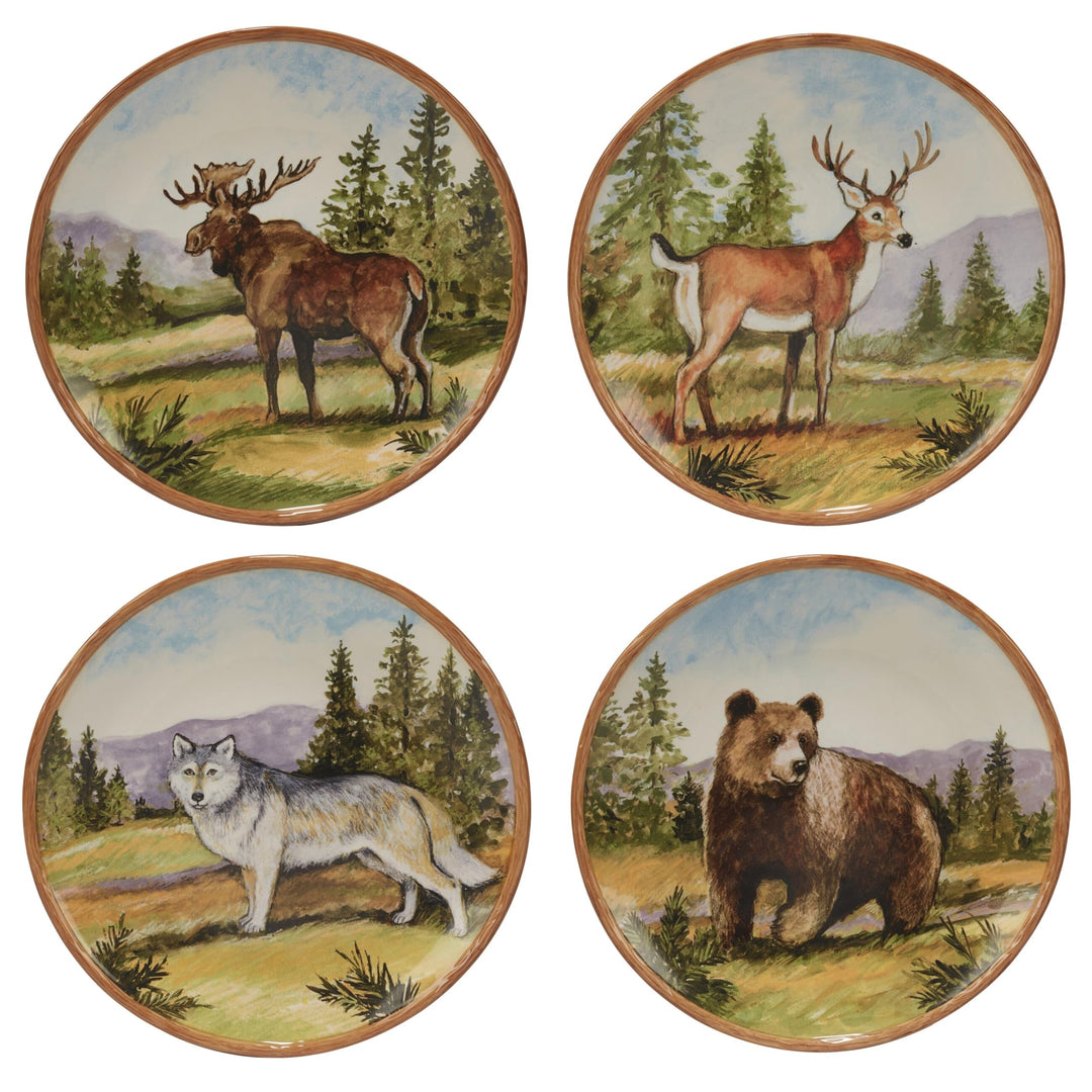 Mountain 16pc Dinnerware Set Service For 4 Brown Green Multi Color Animal