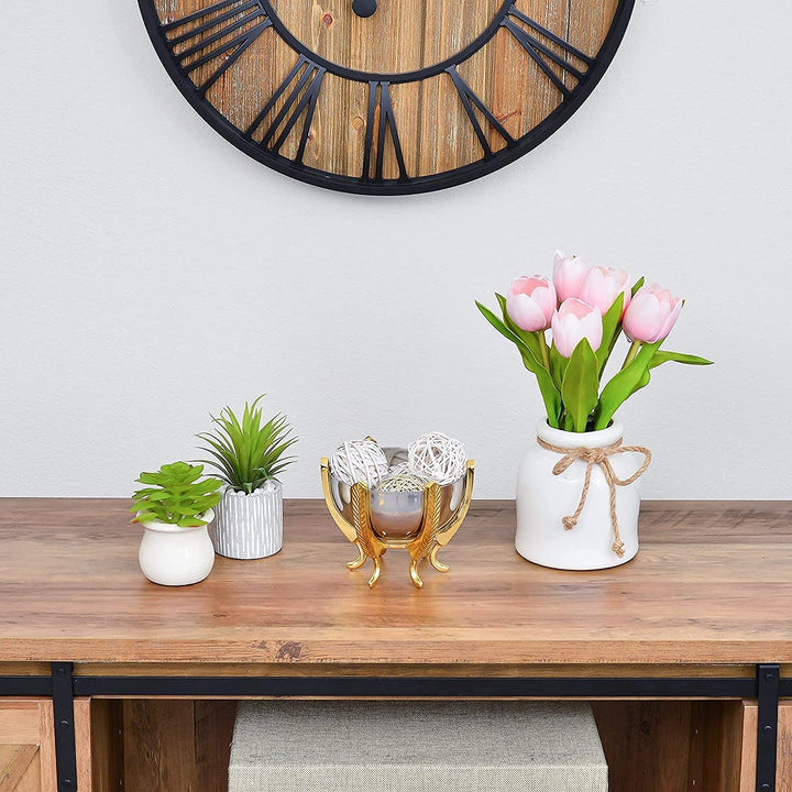 Shiny Stainless Steel Decorative Bowl On Elegant Gold Base Silver Metal - Diamond Home USA