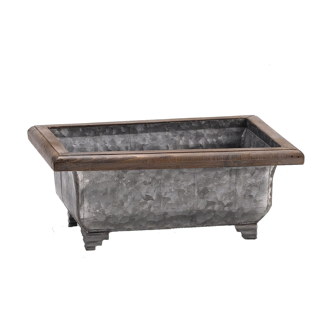 Rectangle Metal Planter with Wood Trim Small