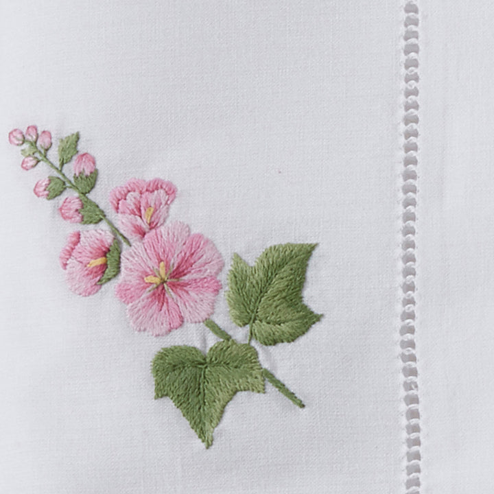 Saro Lifestyle Embroidered Hollyhock Hemstitch Napkin (Set of 6) White 20" - Diamond Home USA