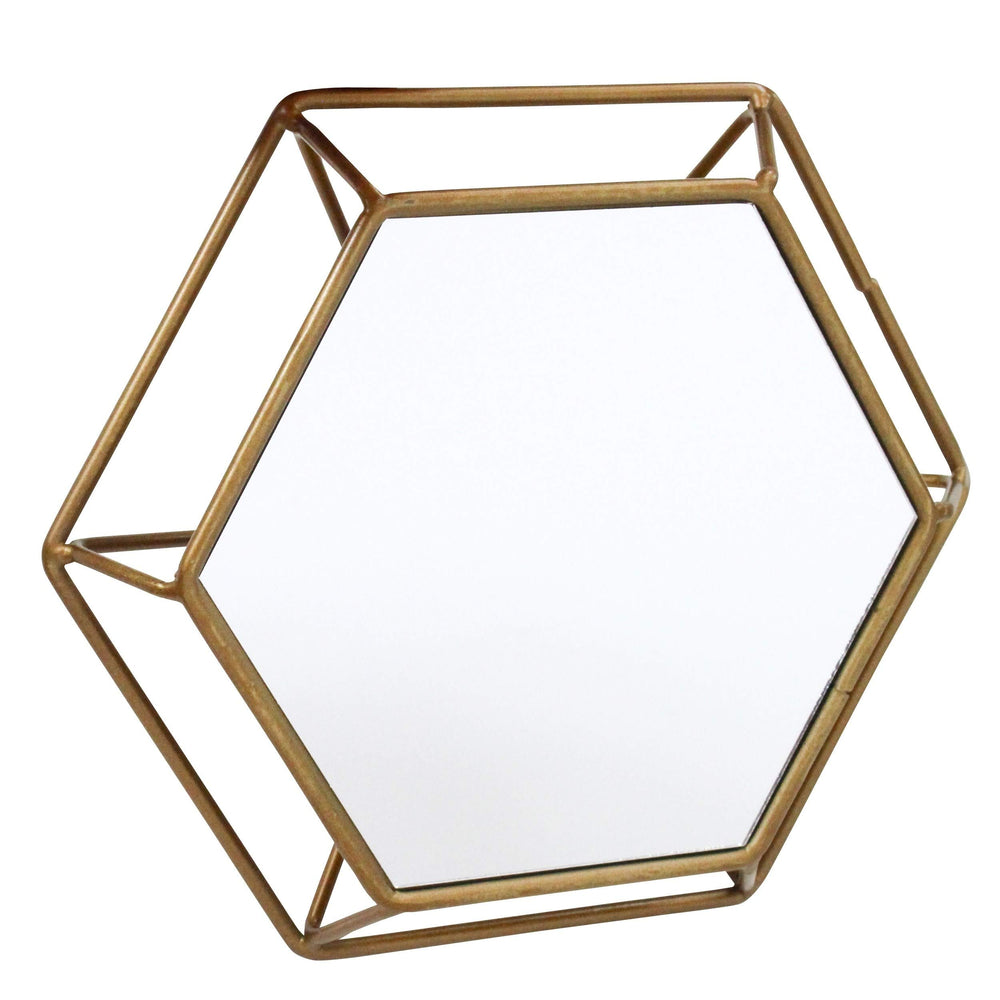 Hexagonal Hexagon Mirror Wall Mounted Mirrors Hanging Vertical Modern Gold Metal - Diamond Home USA
