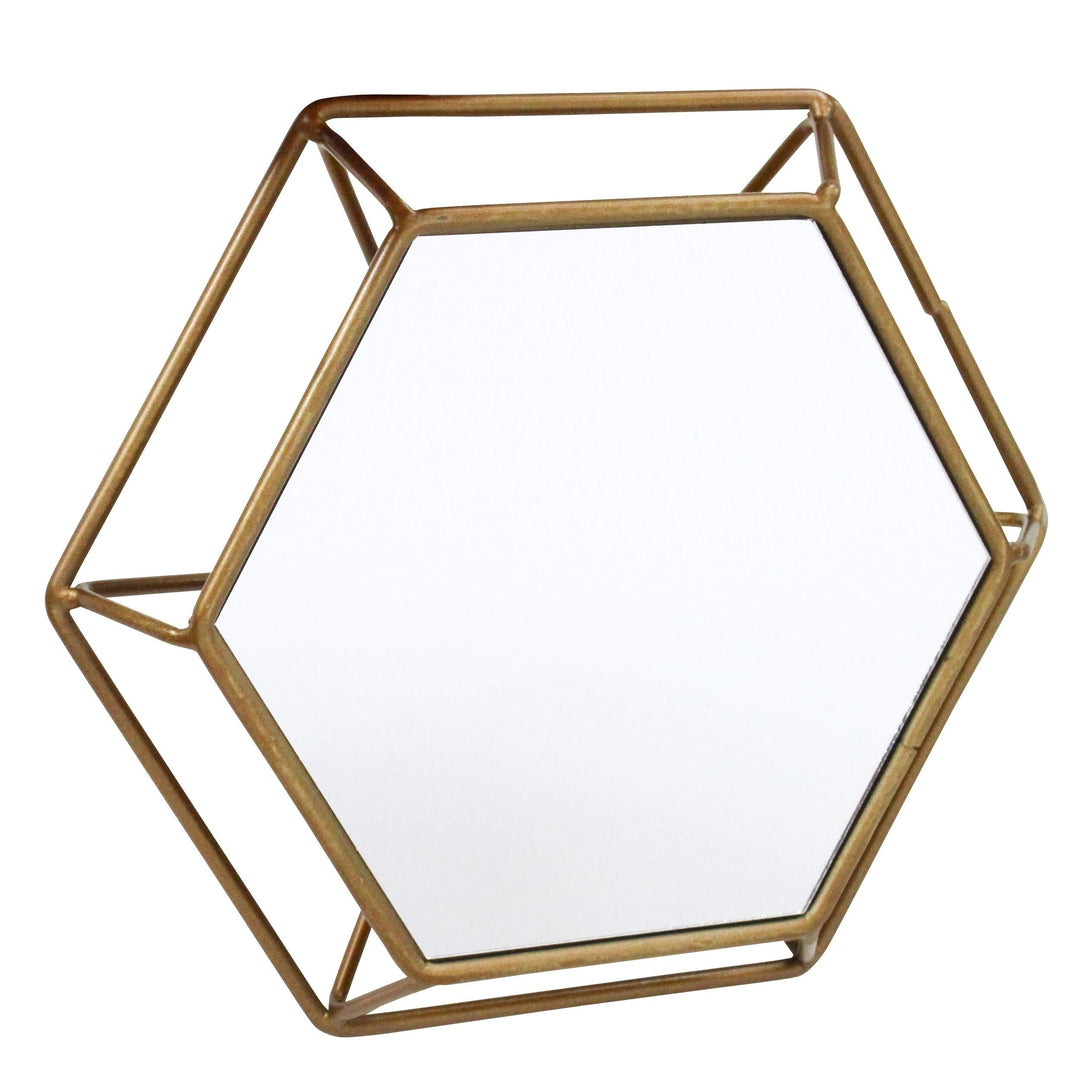 Hexagonal Hexagon Mirror Wall Mounted Mirrors Hanging Vertical Modern Gold Metal - Diamond Home USA