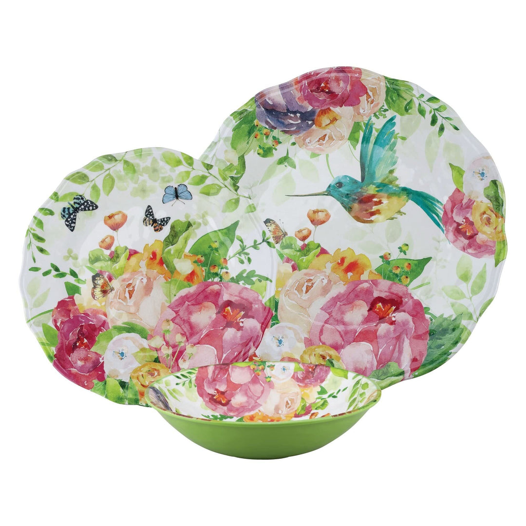 12-piece Rose Garden Dinnerware Set Red Floral Casual Round 12 Piece - Diamond Home USA