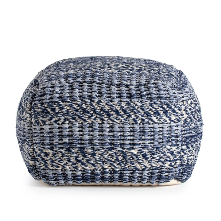 Navy Stripes 22" X 16" Ivory Square Pouf Ottoman Blue Bohemian Eclectic Modern - Diamond Home USA