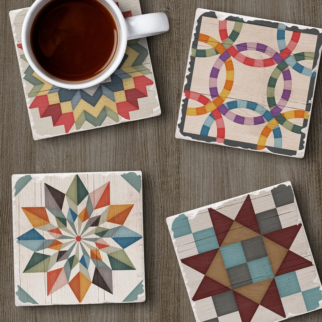 Coaster Barn Quilt Signs Set Of 4 4.01x4.04 Stoneware - Diamond Home USA
