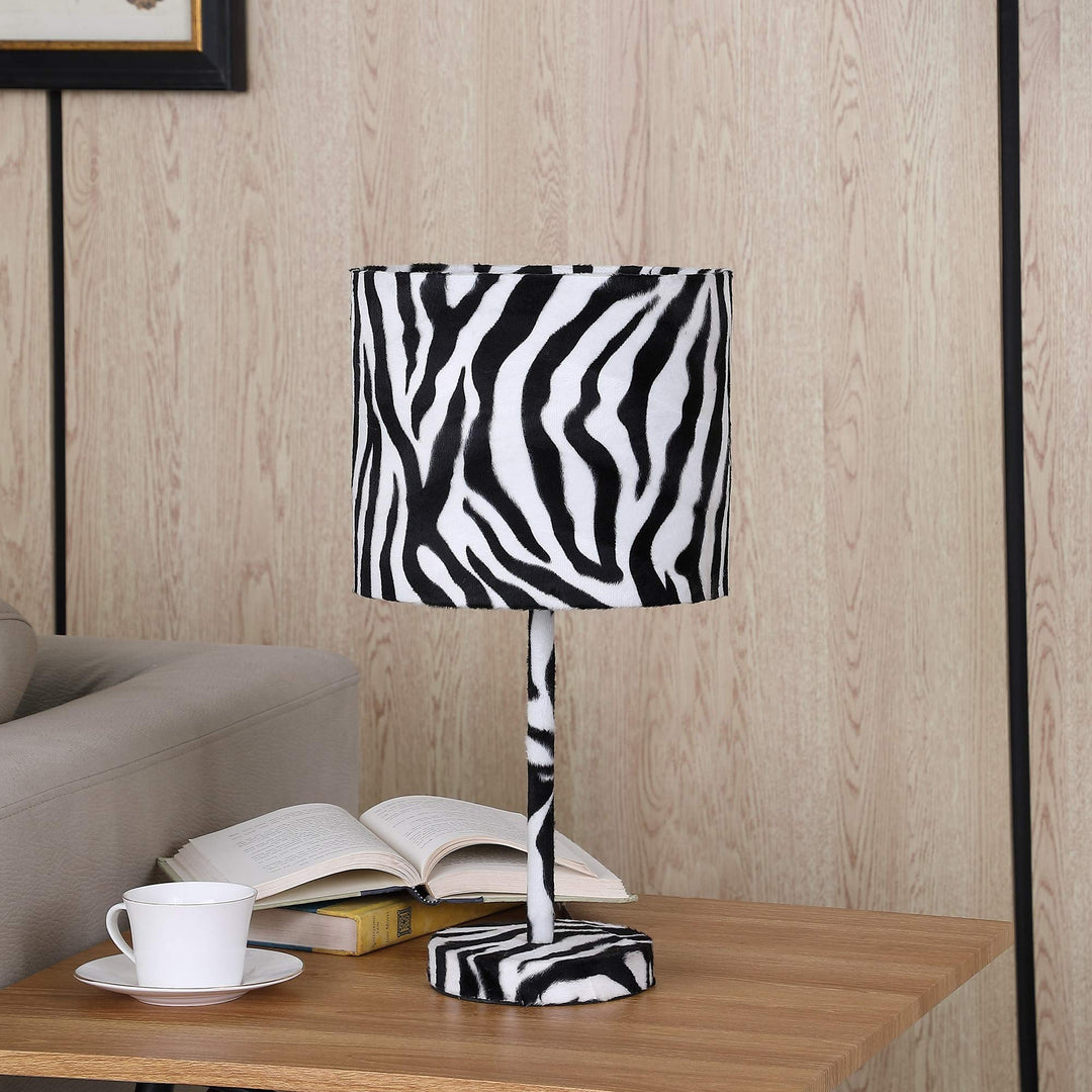 19.25 in. Suede Zebra Print Metal Table Lamp White Modern Contemporary