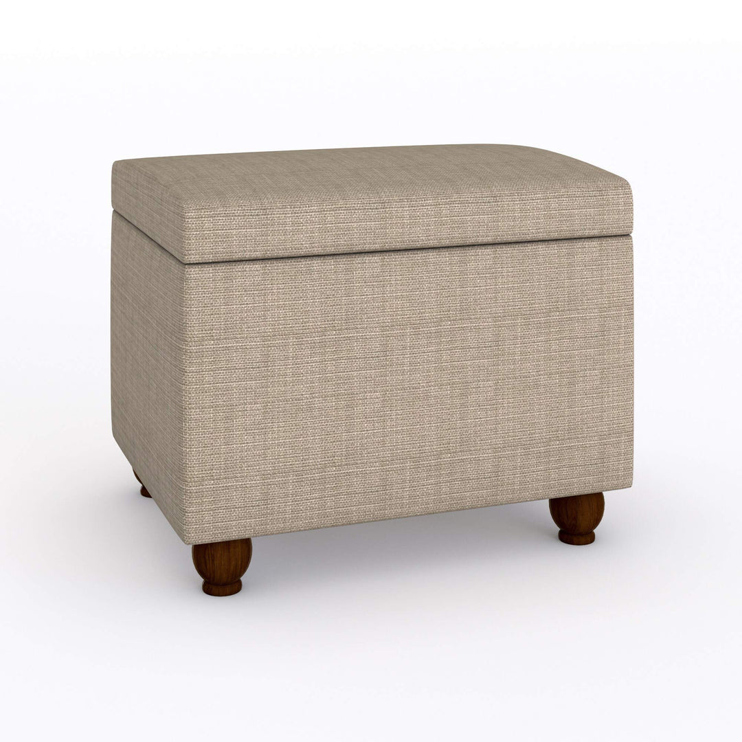 Medium Tan Linen Storage Ottoman Solid Transitional Square Fabric Wood Walnut - Diamond Home USA