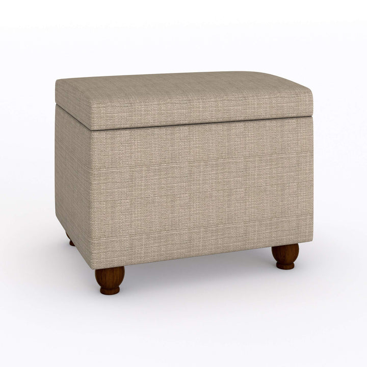 Medium Tan Linen Storage Ottoman Solid Transitional Square Fabric Wood Walnut - Diamond Home USA