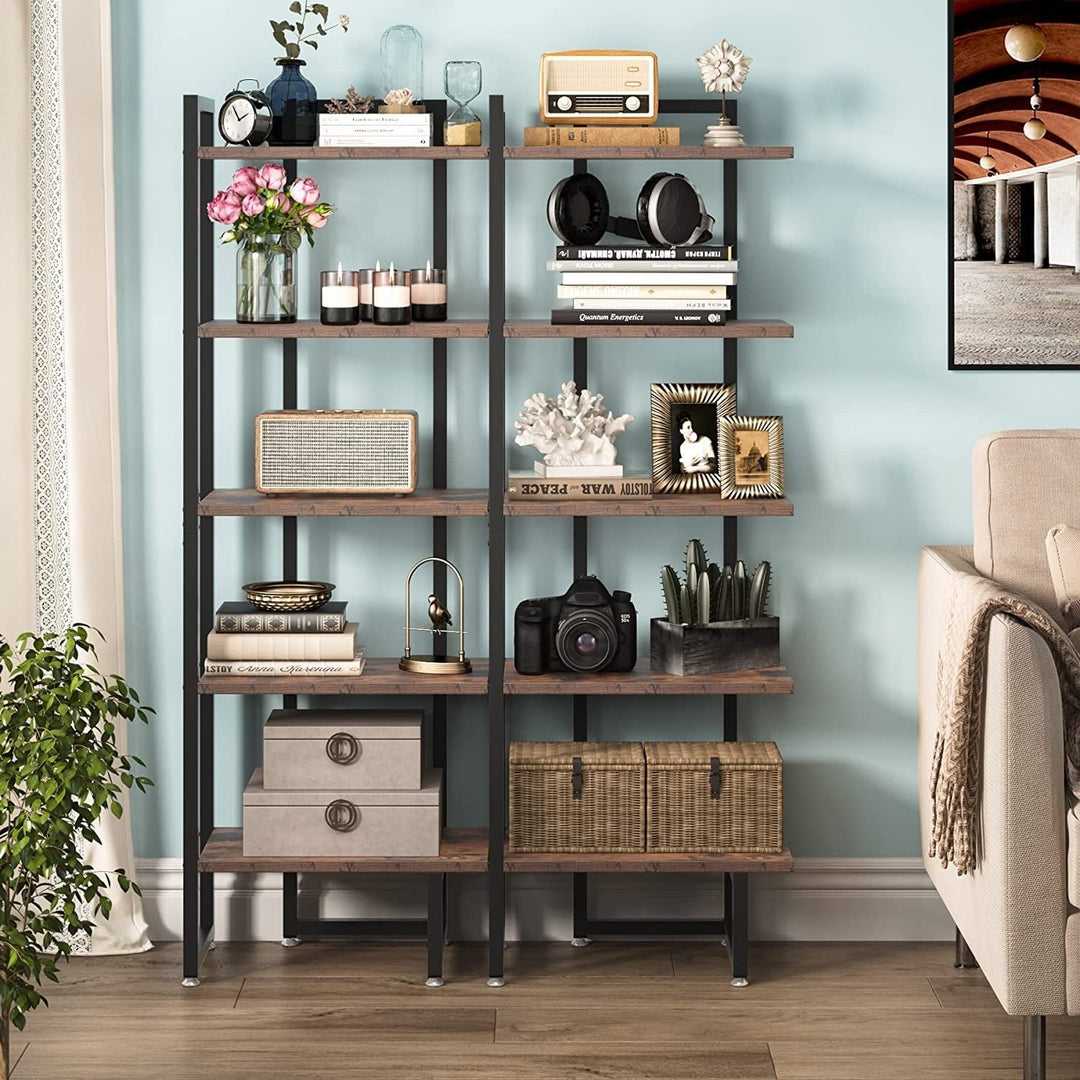 Industrial Corner Shelf 5 Tier Wood Bookcase Display 11.8" d X 20.47" w 59.44" h - Diamond Home USA
